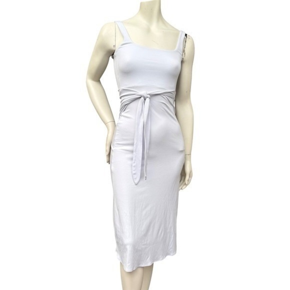 Aritzia Wilfred White Midi Dress Fitted Waist Tie Square Neck Minimalist ‎  2XS